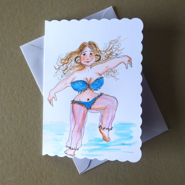 Original art comic cartoon belly dancer greetings  card ( ref FA 508 J4 )