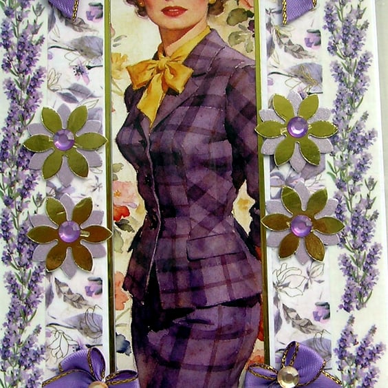 1940's Retro Vintage Girl - Hand Crafted Decoupage Greeting Card - Blank 3321