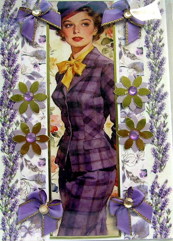 1940's Retro Vintage Girl - Hand Crafted Decoupage Greeting Card - Blank 3321
