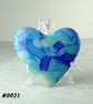 Fused glass blue heart pocket hug with stand 5x4.5cm handcrafted (0021)