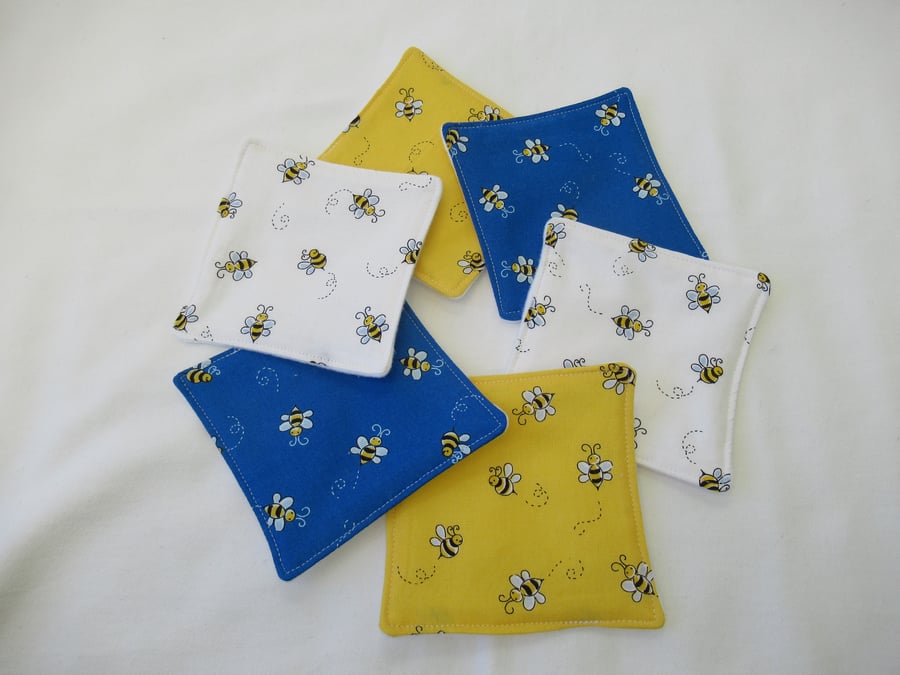 Bee Fabric Themed ,Reusable Cotton Face Wipes,  Makeup Remover Pads