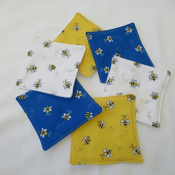 Bee Fabric Themed ,Reusable Cotton Face Wipes,  Makeup Remover Pads