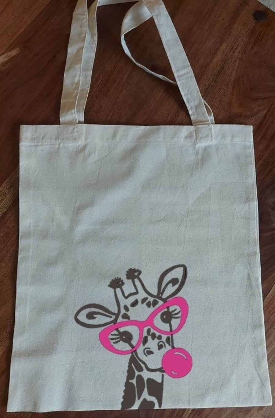 Cotton Tote Bag printed with a fun Giraffe face, Organic Natural Cotton, Re-usab