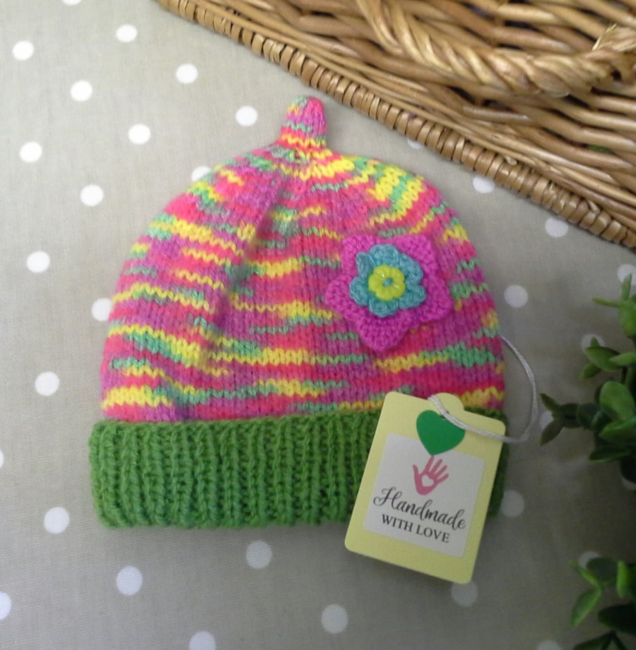 SALE Baby Girl's Rainbow Flower Beanie Hat  6-12 months size