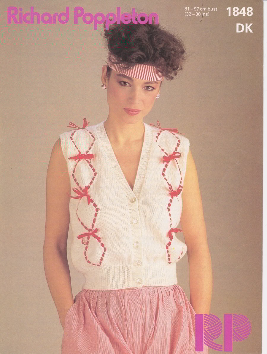 Vintage Knitting Pattern 1848: Richard Poppleton Woman's Waistcoat, Ribbons