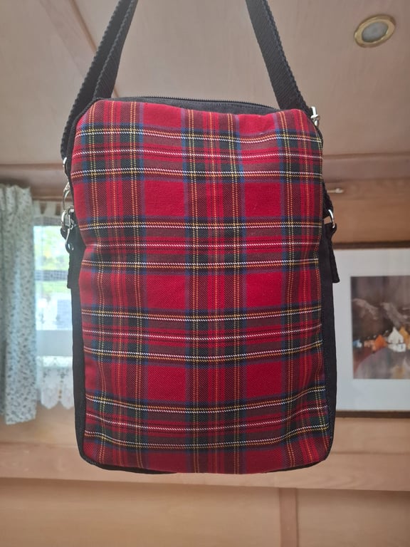 Tartan and charcoal bag