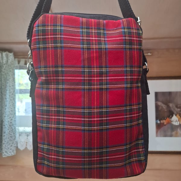 Tartan and charcoal bag