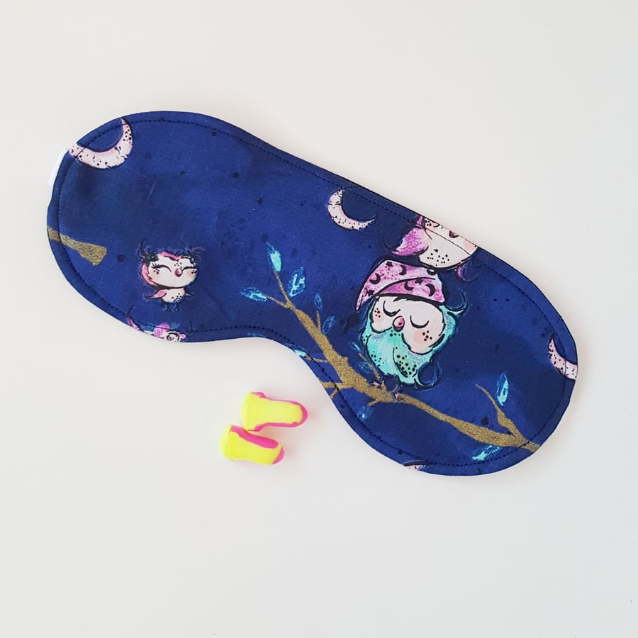 Owl Sleep Mask, Adjustable, made with all natural fabrics - Free P&P