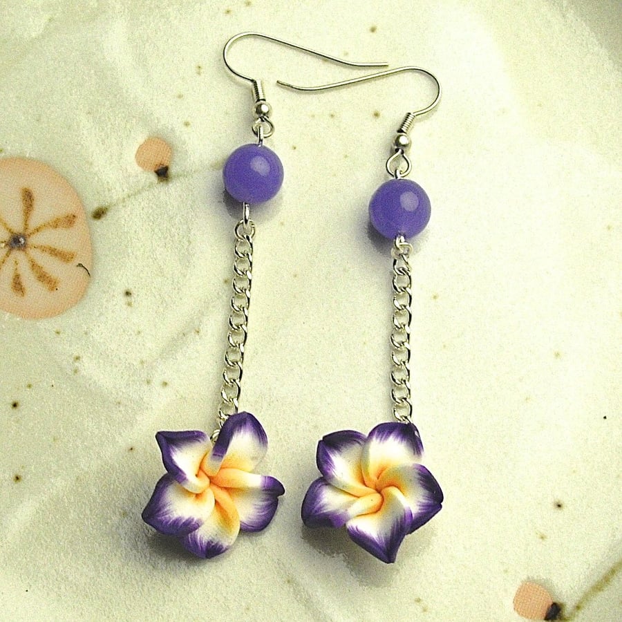 Purple Jade and Flower Bead Earrings