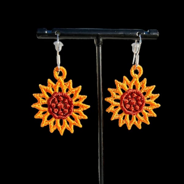 Sunflower Lace Earrings - Sterling Silver Hooks