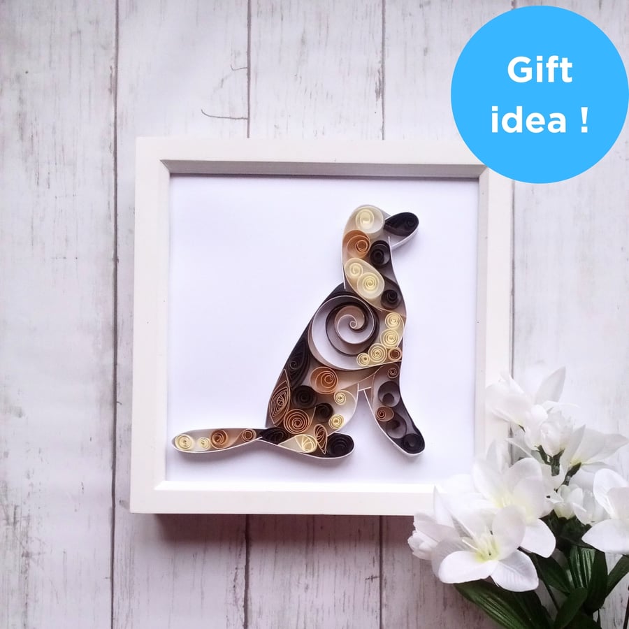 Dog quilled art famed quilling paper artwork animal lover housewarming gift idea