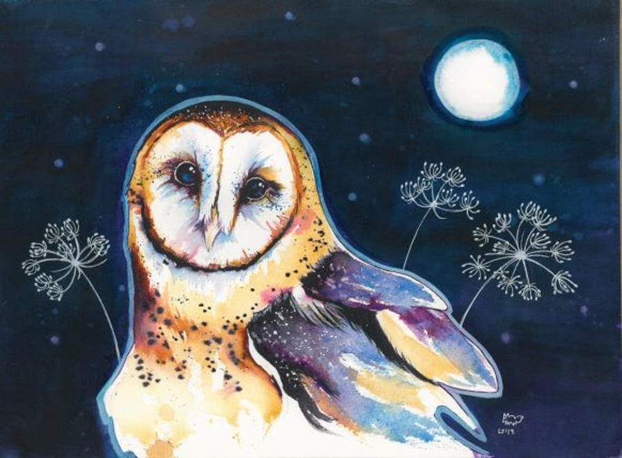 Moonlight Barn Owl A5 Print