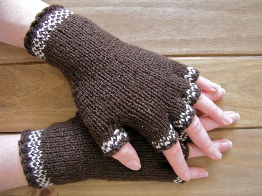 Hand knitted ladies fingerless gloves