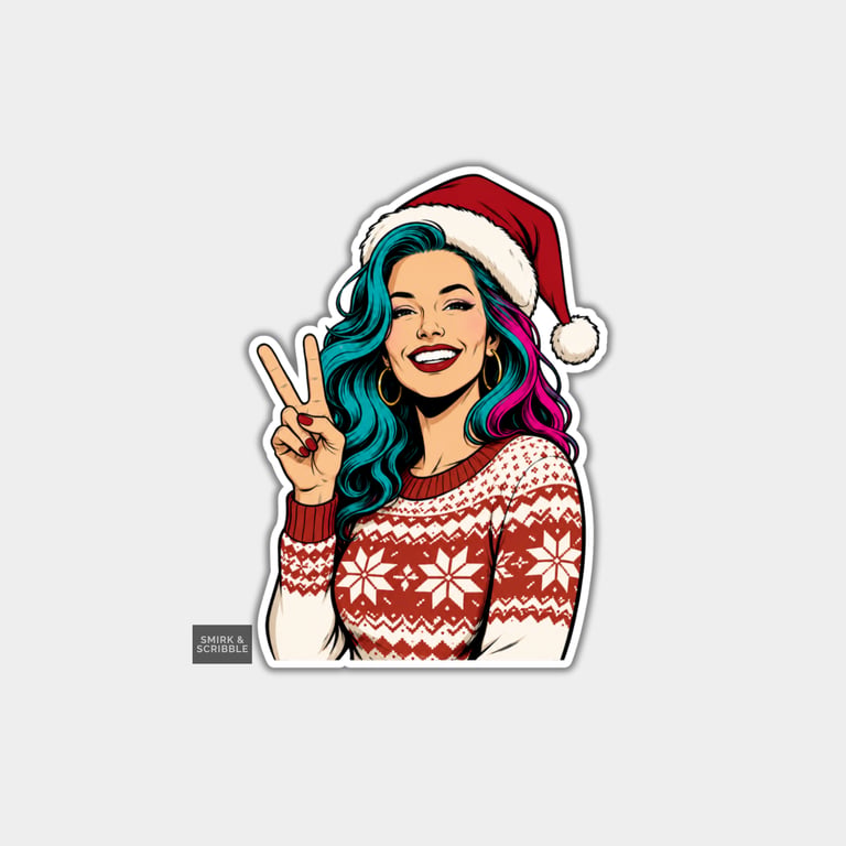 Funny Christmas Sticker Vinyl Xmas Decal For Adults - Woman In Santa Hat
