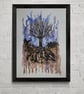 Original tree watercolour painting: Violet Twightlight II & Personalised message