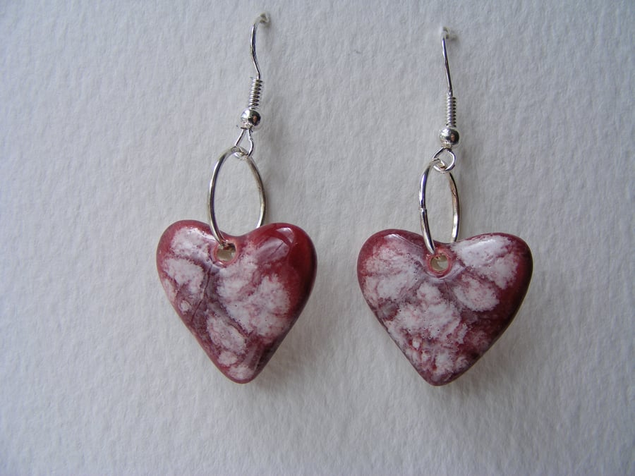 Red glazed heart earrings