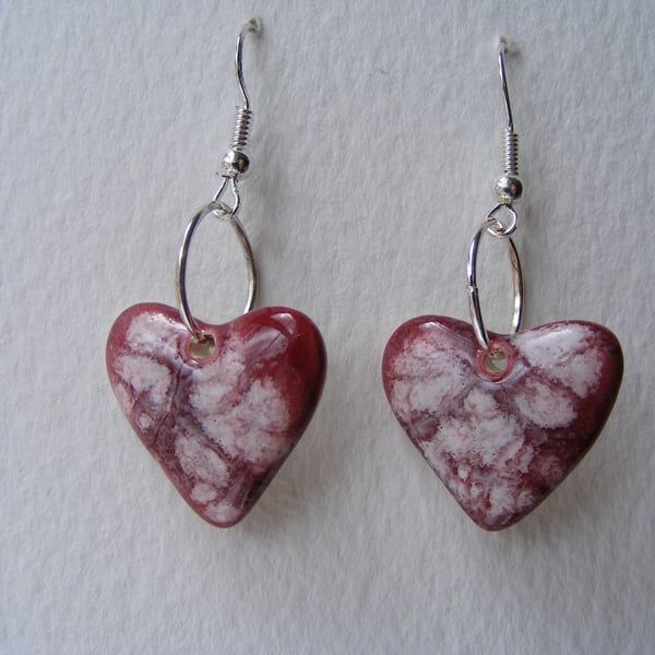 Red glazed heart earrings