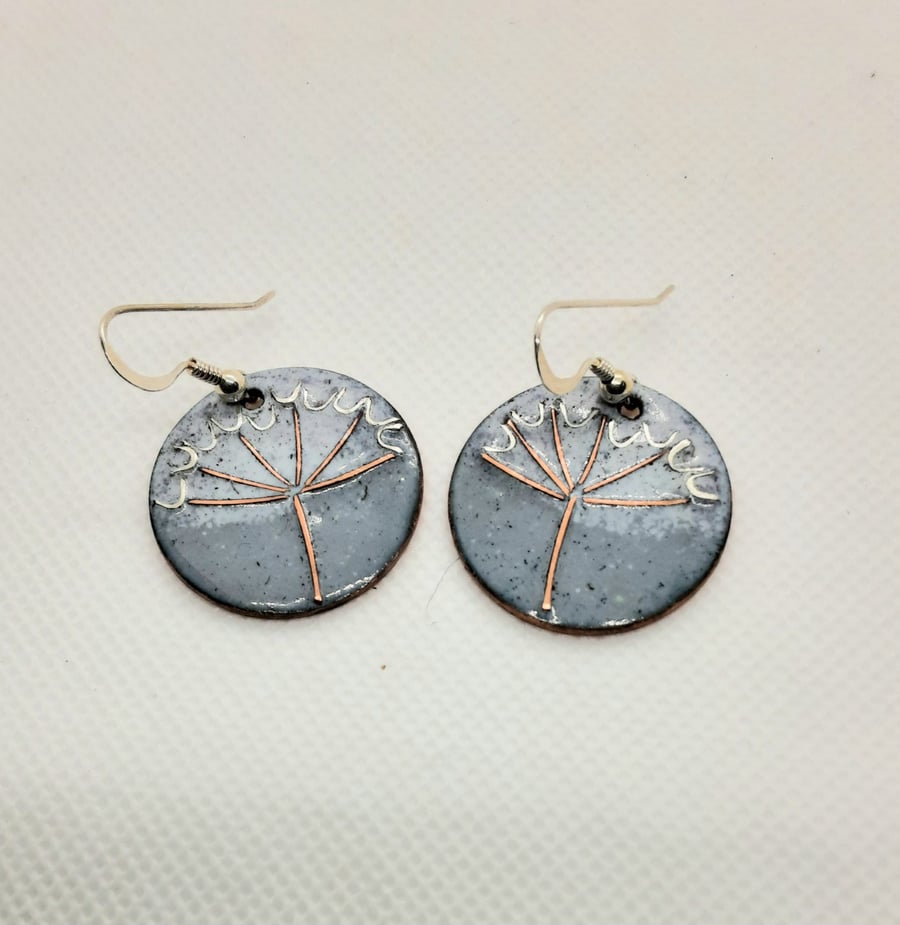 COW PARSLEY ENAMELLED EARRINGS WITH COPPER & STERLING SILVER WIREWORK