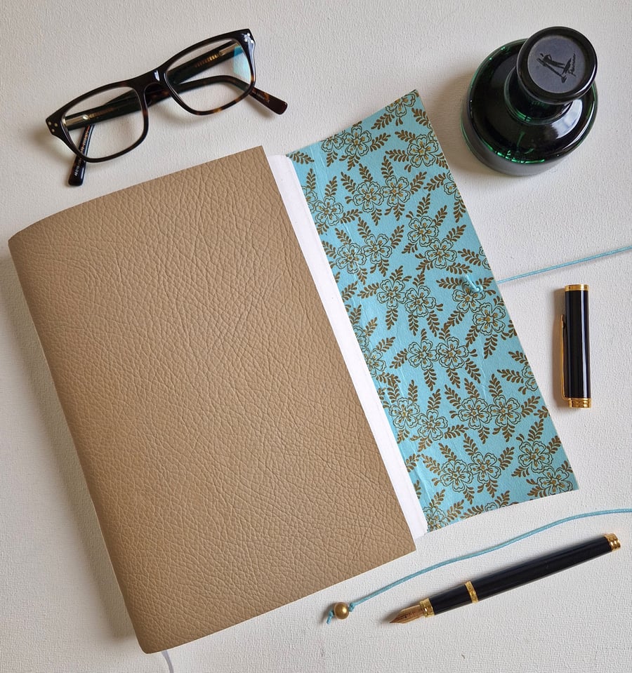 Blue Leather Fern Journal, Wedding Guest Book or Gift, A5
