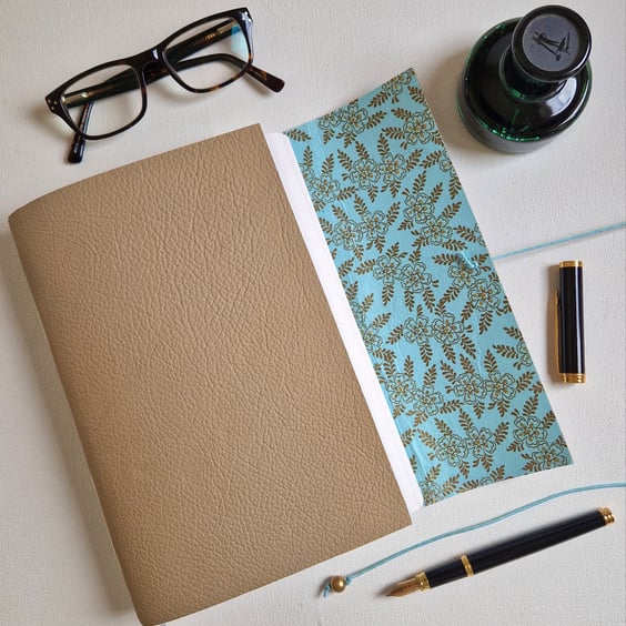 Blue Leather Fern Journal, Wedding Guest Book or Gift, A5