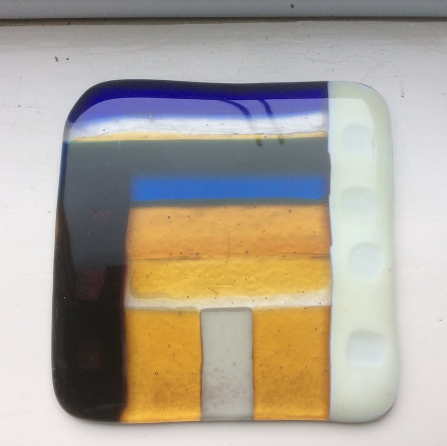 Fused Glass Orange Sky Coaster or Suncatcher