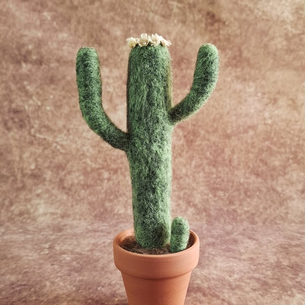 Saguaro, Desert Cactus. Needle Felted, Wool Fibres. Real Terracotta Pot. 