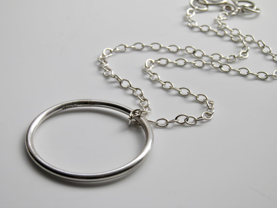 Large Sterling Silver Circle Necklace 