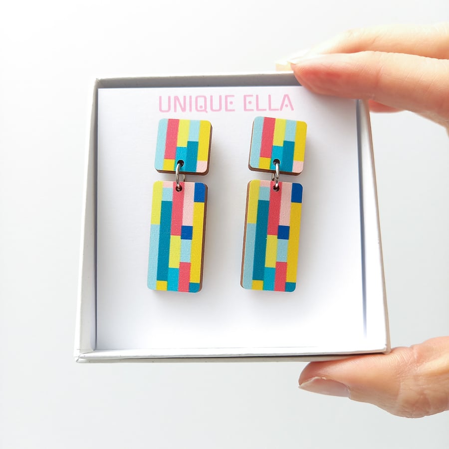 Modern Dangle Wooden Statement Earrings