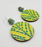 Sterling silver hook, bright yellow and green earrings with a modern line design - Image 2