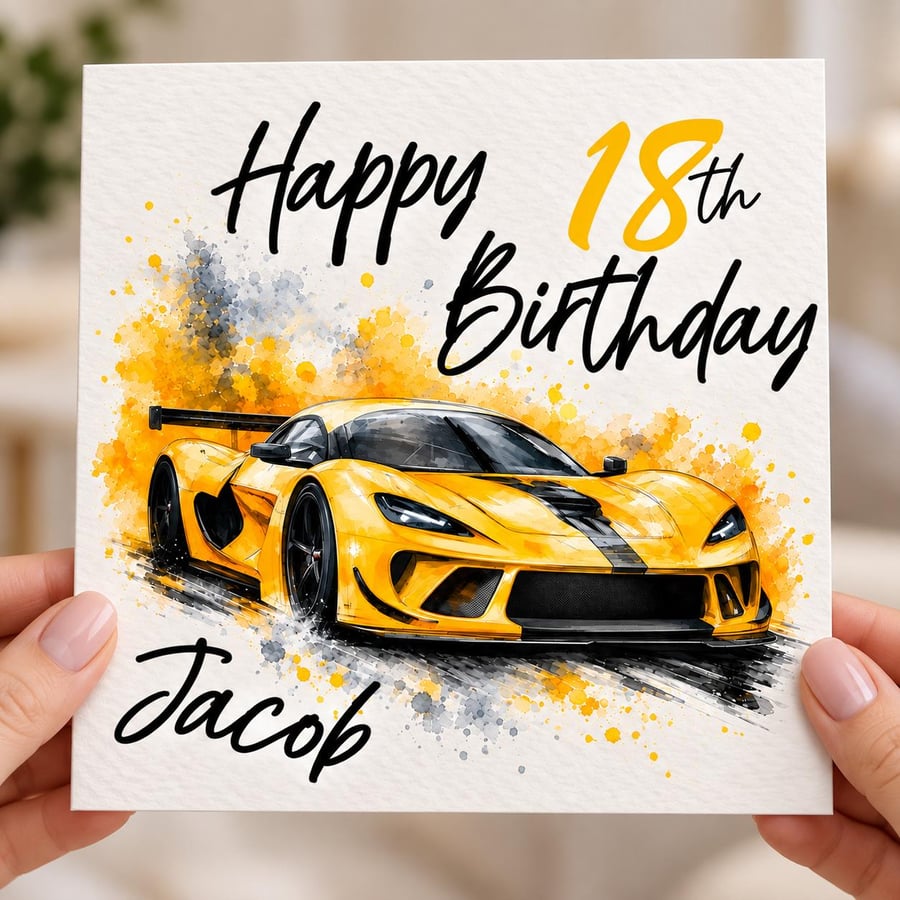 Personalised Birthday Card for Him - Racing Car Birthday Card - Sports Car Card