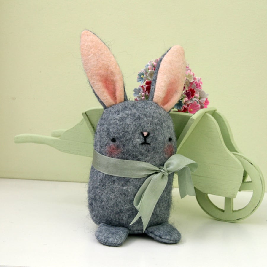 Cute grey wool Felt Easter Bunny 