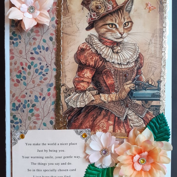 Elizabethan Cat Lady Birthday Card 
