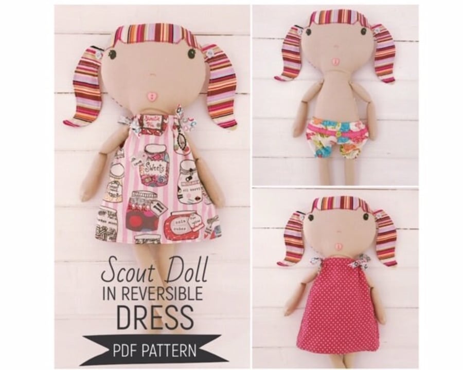 Digital PDF Sewing Pattern for Doll 'Scout' with Reversible Summer Dress 