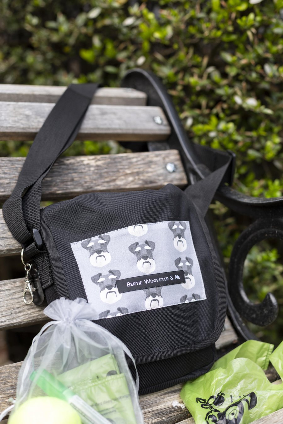 Dog Walking Bag:Black with Grey Schnauzer 