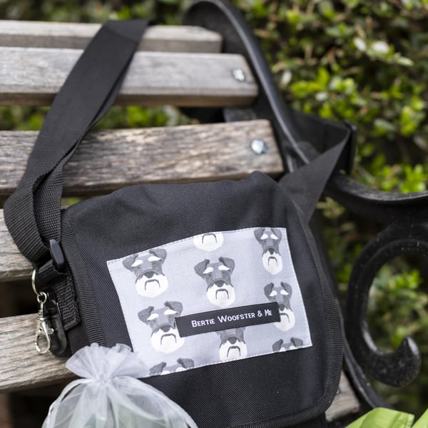 Dog Walking Bag:Black with Grey Schnauzer 