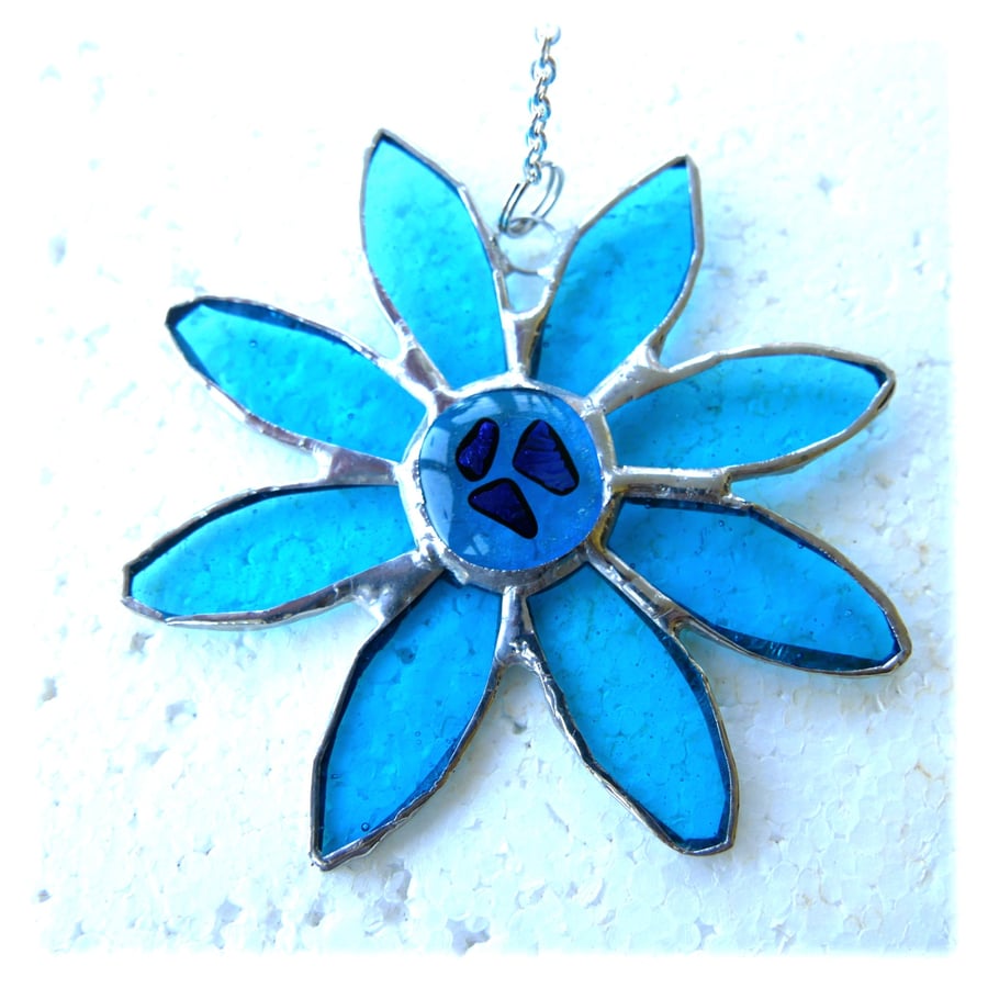 Dichroic Daisy Turquoise Suncatcher Handmade Stained Glass