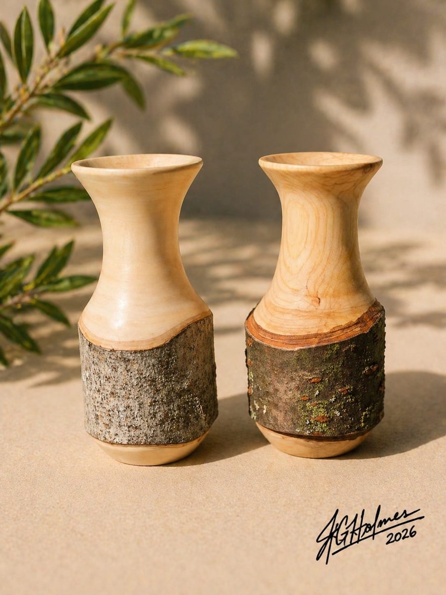 woodturned live edge Twig pots , bud vases 