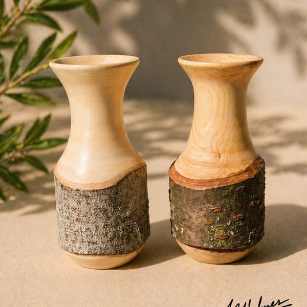 Wet turned live edge Twig pots , bud vases 