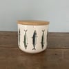 Mackerel Design Storage Jar - Bone china, wooden lid