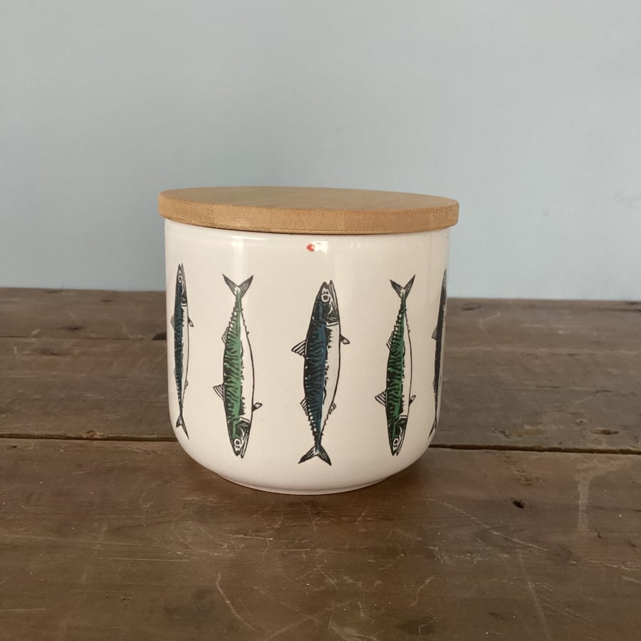 Mackerel Design Storage Jar - perfectly imperfect, coastal home kitchenware