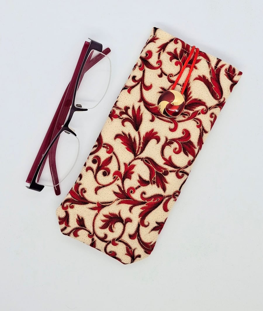 Cream red and gold glasses case 111P