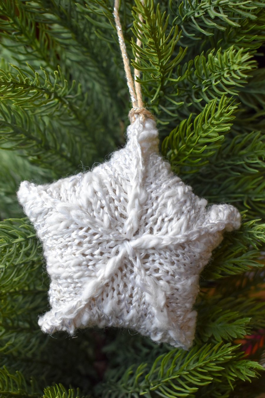 Hand knitted star - Christmas Decorations - White