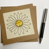 Daisy flower recycled embroidered art card. 