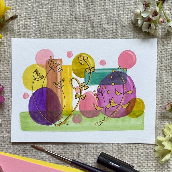 Postcard Art, easter gift, mothers day, abstract art in spring colours .