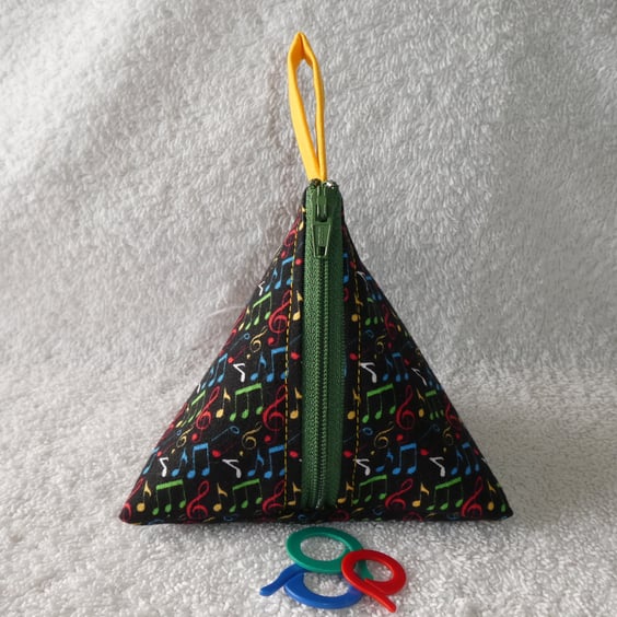  Stitch Marker Holder. Mini Pyramid Purse. Sewing Notions Holder. Music Notes