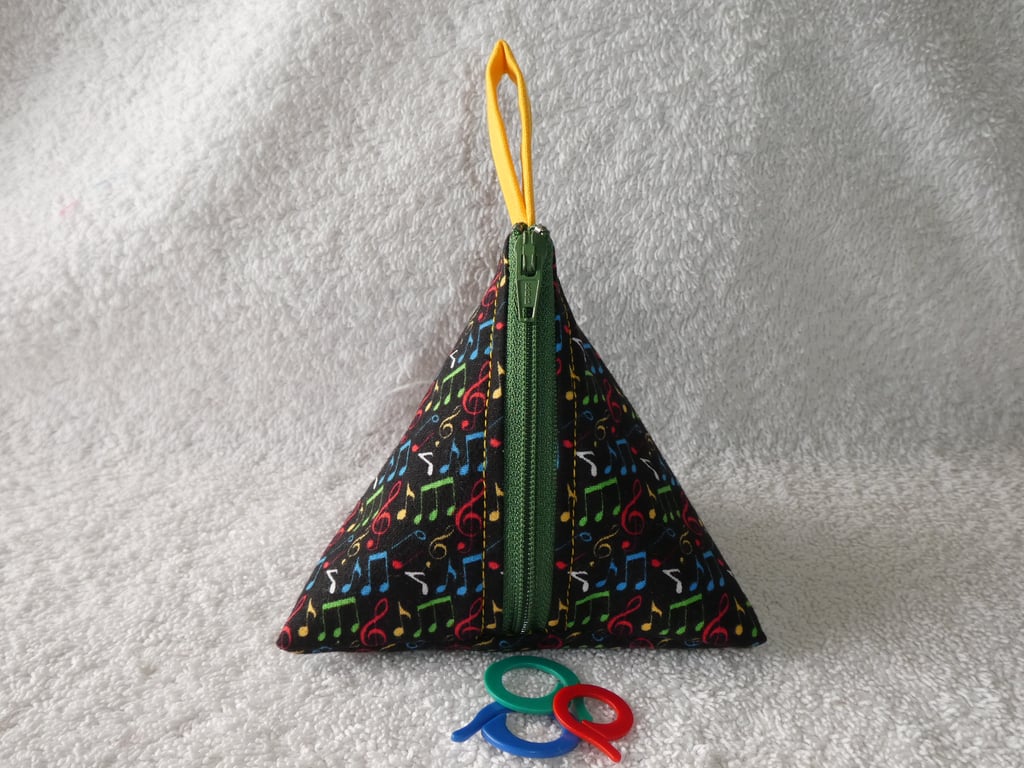  Stitch Marker Holder. Mini Pyramid Purse. Sewing Notions Holder. Music Notes