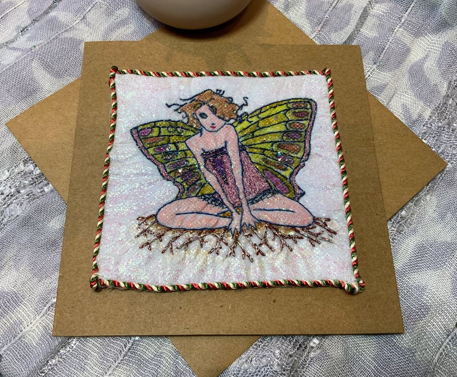 Wood Nymph Fairy Textile Art Card