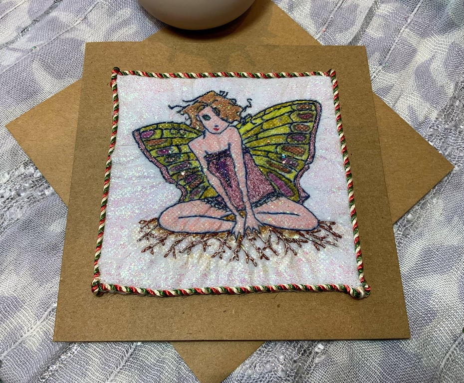 Wood Nymph Fairy Textile Art Card