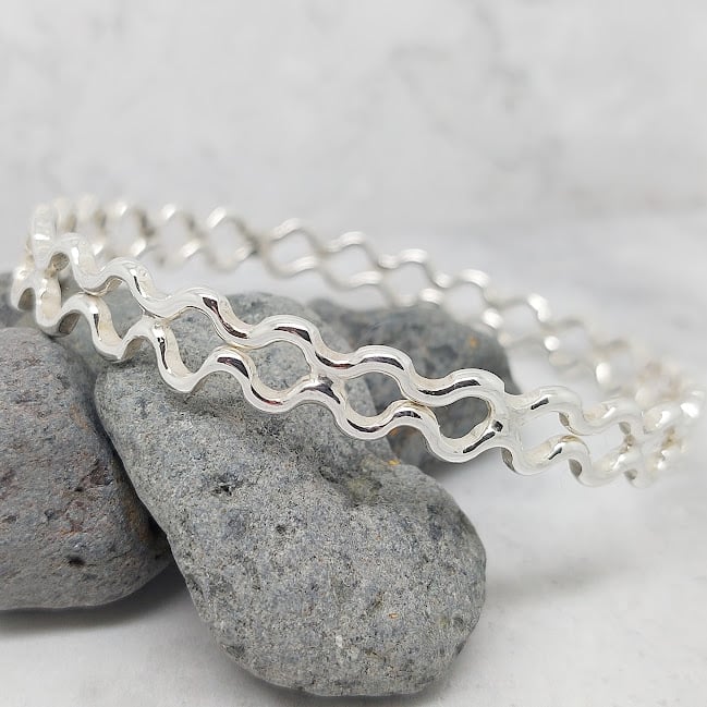 Sterling Silver Double Ripple Bangle - Folksy