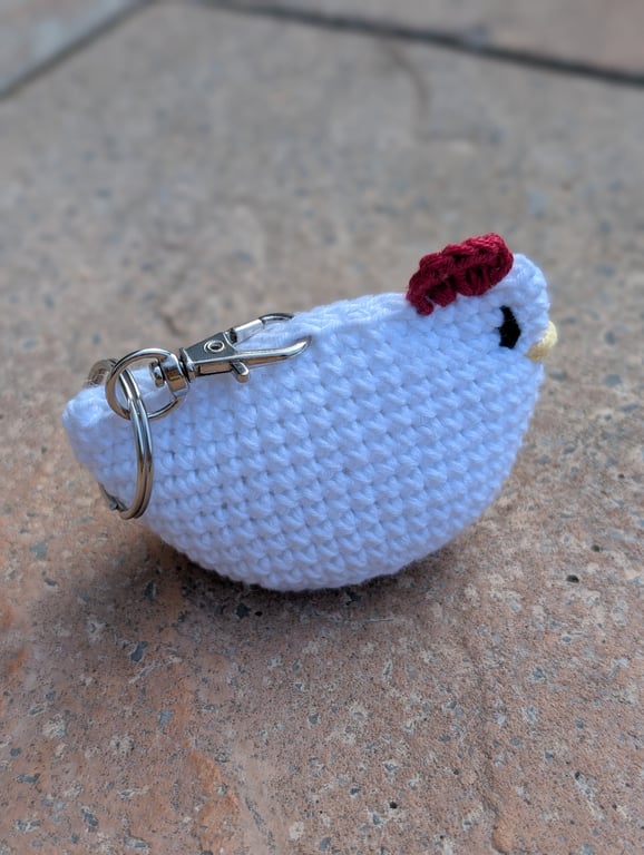 White Cochet Chicken Keyring 